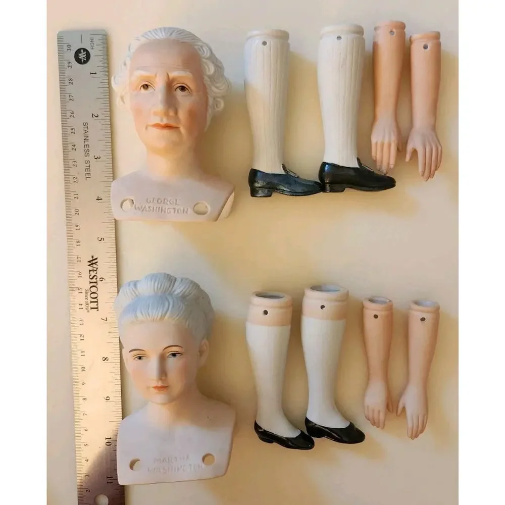 Vintage Bisque, Porcelain, Ceramic George & Martha Washington Doll Parts
